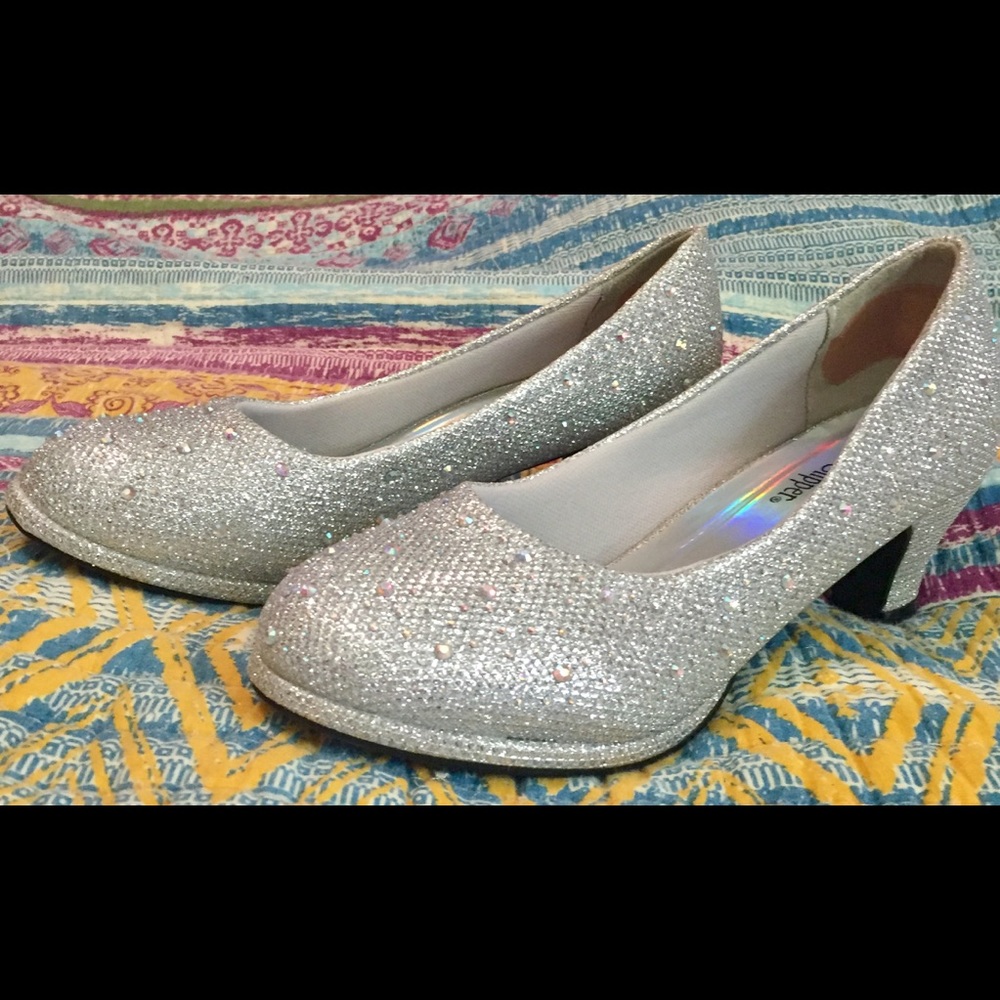 Silver Rhinestone Girls Bling Dress Shoes 3M - Picture 2 of 5